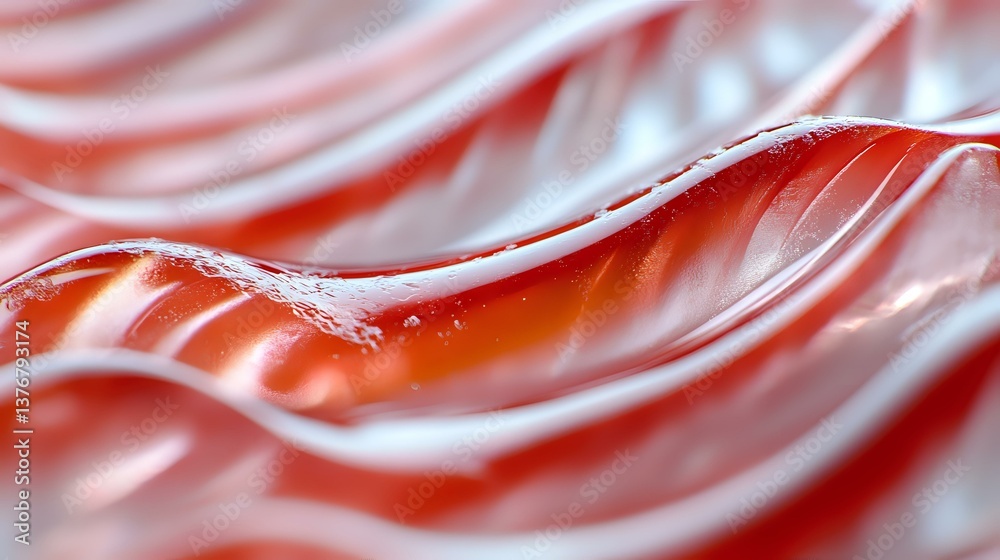 Poster smooth flowing waves in red and white create abstract organic pattern with soft gradient transitions