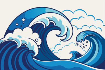 Abstract sea waves. Ocean silhouette aqua curlicues, ripples, curls, splashes. Turquoise and blue water marine icons for graphic design. Logo template. Vector set. Tsunami or stormy weather