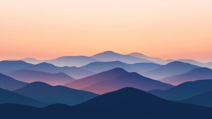 Fototapeta premium Majestic mountain range at dawn, a beautiful view of layers of mountains under a gradient sky, natural beauty in nature.