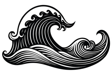 Abstract sea waves. Ocean silhouette aqua curlicues, ripples, curls, splashes. Turquoise and blue water marine icons for graphic design. Logo template. Vector set. Tsunami or stormy weather