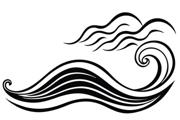 Abstract sea waves. Ocean silhouette aqua curlicues, ripples, curls, splashes. Turquoise and blue water marine icons for graphic design. Logo template. Vector set. Tsunami or stormy weather