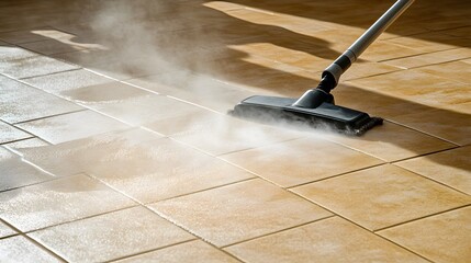 Professional Tiled Floor Cleaning with Steam Mop - Household Chores Concept