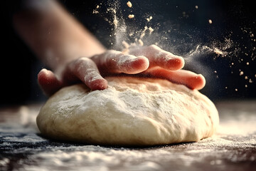 Obraz premium pizza prepare dough hand topping