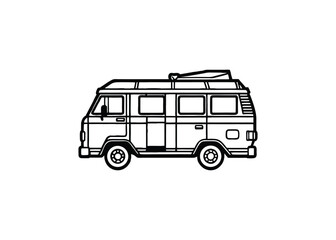 Silhouette of camper van isolated on a white background