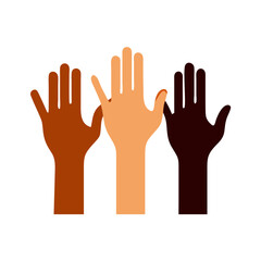 Diverse raised hands icon for social justice blogs, educational content, awareness campaigns, or community outreach materials