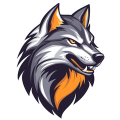 Obraz premium Fierce white wolf vector logo designed for esports branding and team identity in competitive gaming