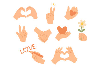 Fototapeta premium Hand Gestures and Love Icons Set