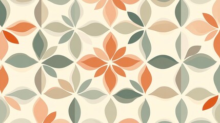 Abstract Floral Pattern: Elegant Beige, Green, and Orange Design