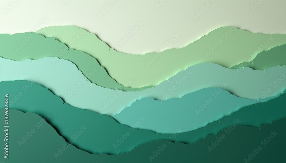 Poster abstract layered wave patterns in green shades