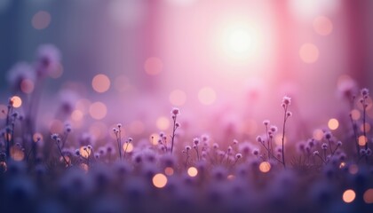 Fototapeta premium Purple wildflowers glowing in soft light at dawn 