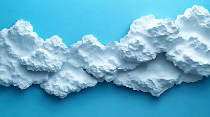 White fluffy clouds are suspended against a textured bright blue background Shadows enhance the dimensional natural e