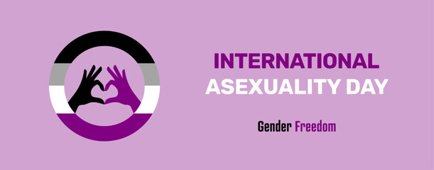International Asexuality Day April 6, the diversity of sexual and romantic orientations. Asexual flag in a circle, a heart love gesture inside the circle - vector banner.	