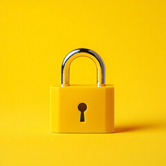 Bright yellow padlock stands prominently against a vivid yellow backdrop, creating a striking visual contrast that emphasizes security and protection, inviting viewers to consider the importance of sa