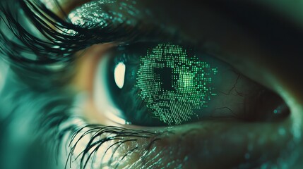 Close up of eye with digital circuit board overlay for technology and futuristic concepts design idea