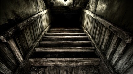 Dark Wooden Staircase Leading to Mystery Vintage Interior Design Creepy Atmosphere Old House