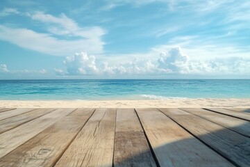 Fototapeta premium The wooden path leads to a serene beach view.