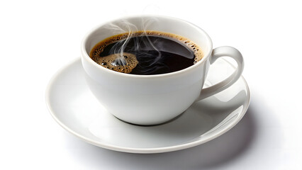 Obraz premium A hot, brown coffee cup isolated on white, a morning beverage