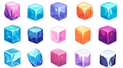  cubes icon set. Ice cube vector illustration. Square dice outline symbol isolated. 