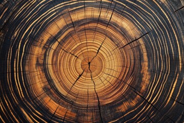 Detailed close-up of a tree's cross-section, exhibiting concentric growth rings and wood grain.  Intricate patterns reveal the tree's age and history