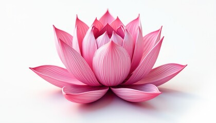 Vibrant Pink Lotus Flower on White: Symmetrical Delicacy in Captivating Detail. A pink lotus flower on a white background.