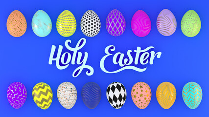 bright Easter eggs on blue background