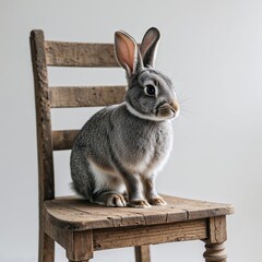 Obraz premium Delightful Bunny on Wooden Chair