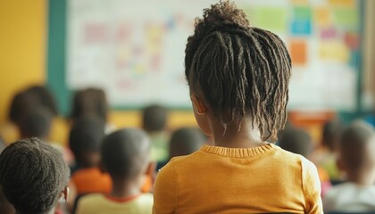 Fototapeta premium A teacher using a smart board to teach a diverse classroom of students, Classroom Technology, Inclusive and engaging