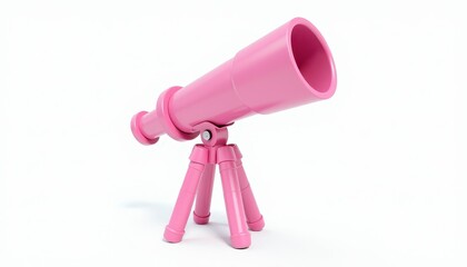 Stylish Pink Telescope on a Durable Tripod Against a White Background. A pink telescope on a tripod on a white background.