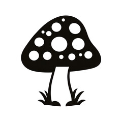 Simple black mushroom vector with polka dots on a transparent background, perfect for naturethemed designs and educational resources