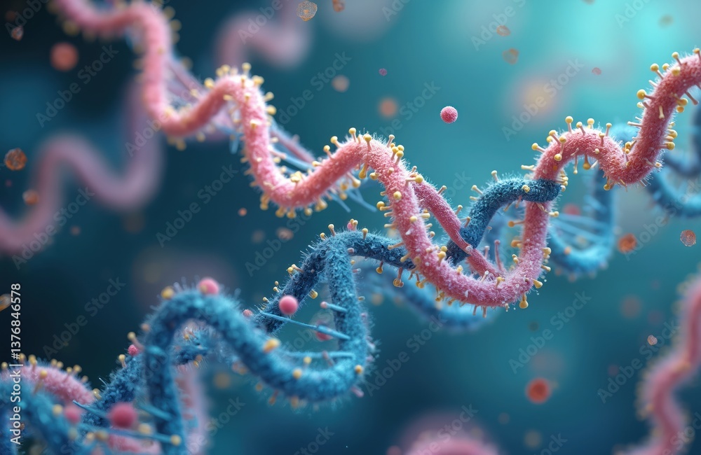 Aufkleber microscopic view of dna protein atomic micro particles. molecular level illustration of dna strands.