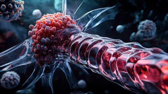 Microscopic Cellular Structure Red Blood Cells Neuron Detailed 3D Render Medical Science Research Biology Healthcare Technology Abstract Background   