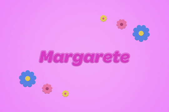 Margarete female girl name illustration in pink with blossoms, flowers