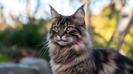 Obraz premium A cat with long fur and a green eye. AI Generated