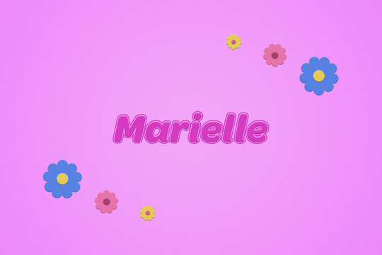 Marielle female girl name illustration in pink with blossoms, flowers