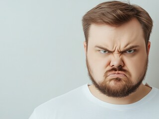 Obraz premium Upset Man with Serious Expression and Intense Gaze against a Neutral Background in Natural Lighting for Emotional and Portrait Photography