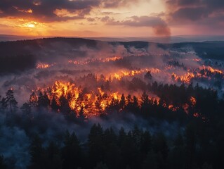 Forest fires are burning the forests in summer, nature landscape