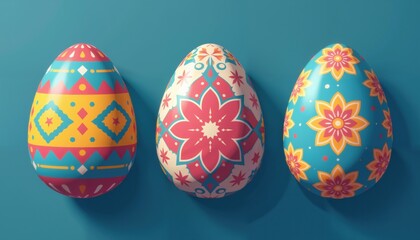 Fototapeta premium Colorful Painted Easter Eggs Held In Hands With Ornate Designs, Vibrant Spring Holiday Decoration, Symbol Of Renewal And Festivity, AI Generated