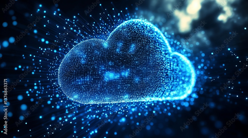 Poster abstract digital cloud computing network technology blue data global internet server innovation futu