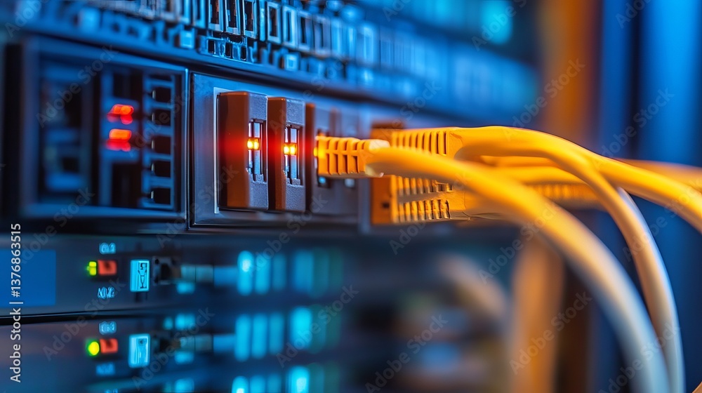 Poster network server technology data center cable connections high speed internet digital infrastructure m