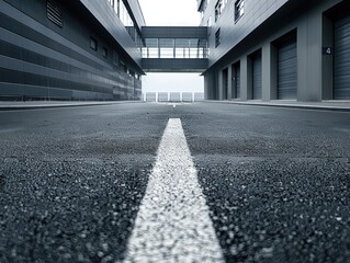 Empty road at building exterior.