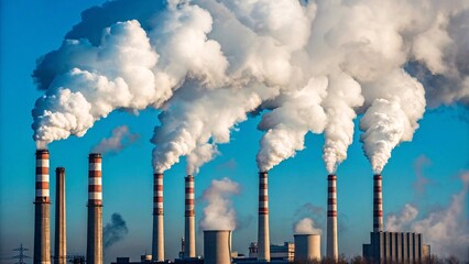 Factory chimneys emitting smoke during industrial operations. Created with Ai