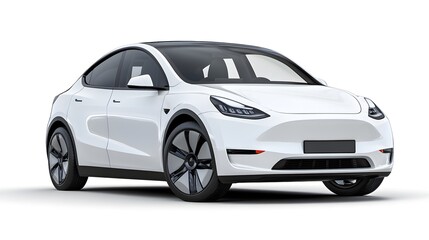 Naklejka premium A sleek white electric SUV is shown against a plain white background, perfect for automotive advertising or editorial use.