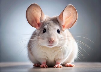 Adorable Chinchilla Portrait: White, Pink & Brown Fur, Large Ears