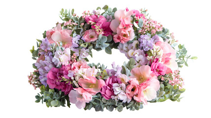 Fototapeta premium delicate floral wreath of pink flowers isolated png transparent cutout