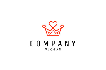 crown logo with love heart combination in flat design style