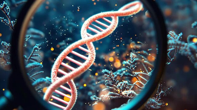 Magnified dna strand amidst underwater coral reef at night