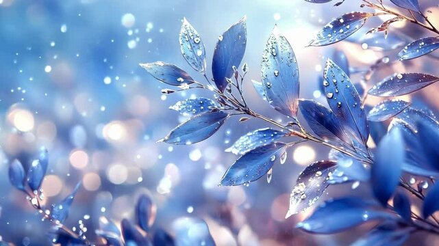 Close-up of dew-kissed silver leaves with bokeh background in soft light
