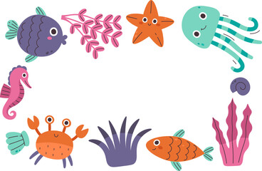 Naklejka premium Underwater Creatures Border