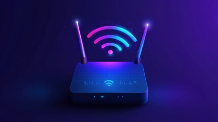 Modern Wi-Fi Router with Stylish Antennas and Illuminated Signal Icon, Representing High-Speed Internet Connectivity and Advanced Technology in a Digital Era