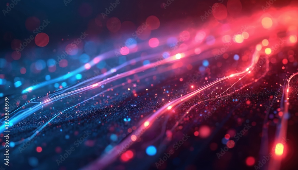 Aufkleber Abstract background light tech with dynamic glowing data fiber optic cables transferring data information. Modern digital tech illustration, futuristic design with neon light streams, perfect for
